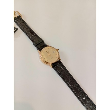 VINTAGE Lanvin γυναικείο ρολόι με επίχρυσο καντράν και μαύρο δερμάτινο λουράκι (VIN04)